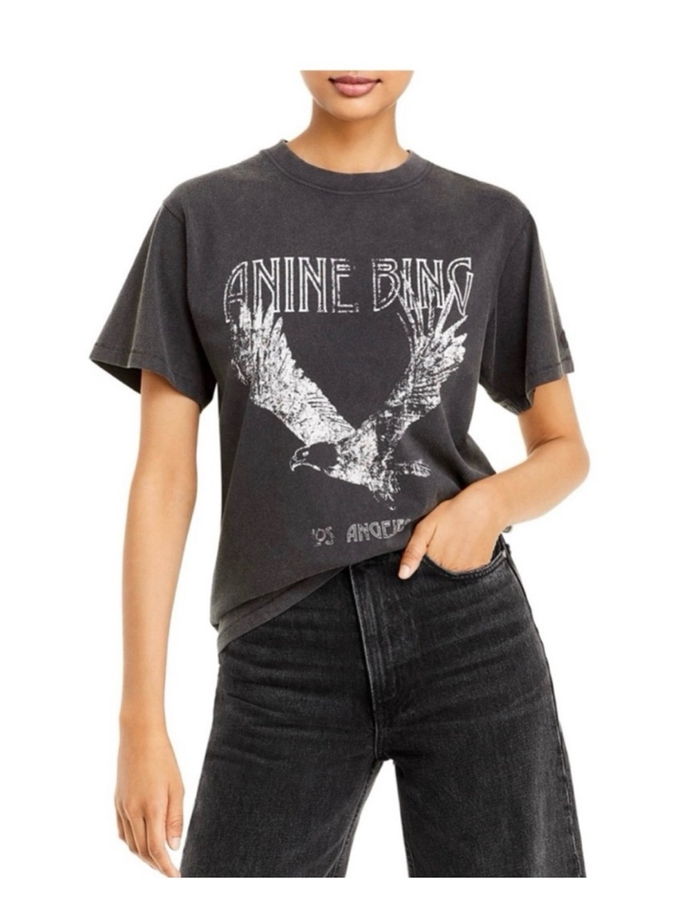 Anine Bing Washed Black Eagle Graphic Tee NWT Large - Picture 2 of 7